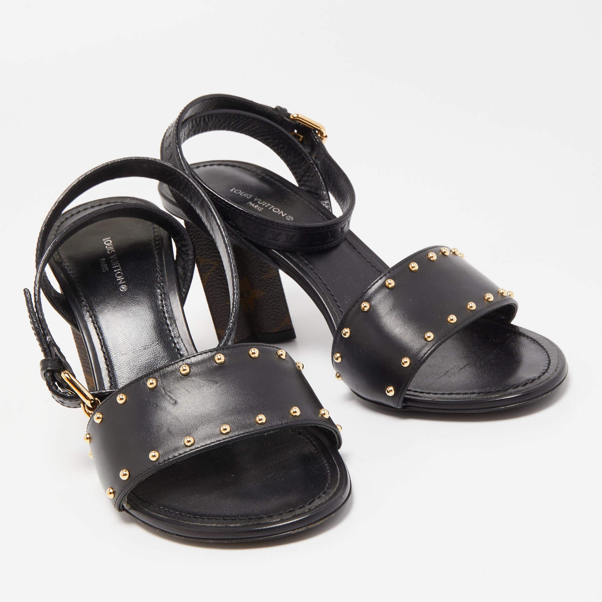 Louis Vuitton Black Leather and Monogram Canvas Silhouette Sandals  In Good Condition In Dubai, Al Qouz 2