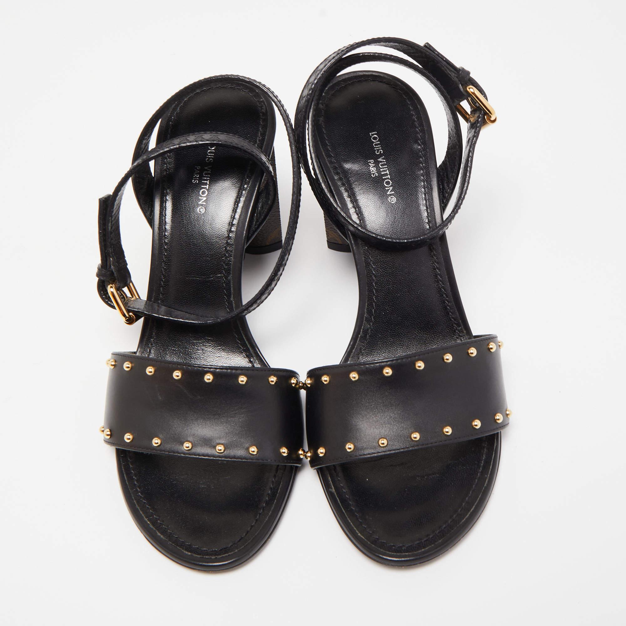 Women's Louis Vuitton Black Leather and Monogram Canvas Silhouette Sandals 