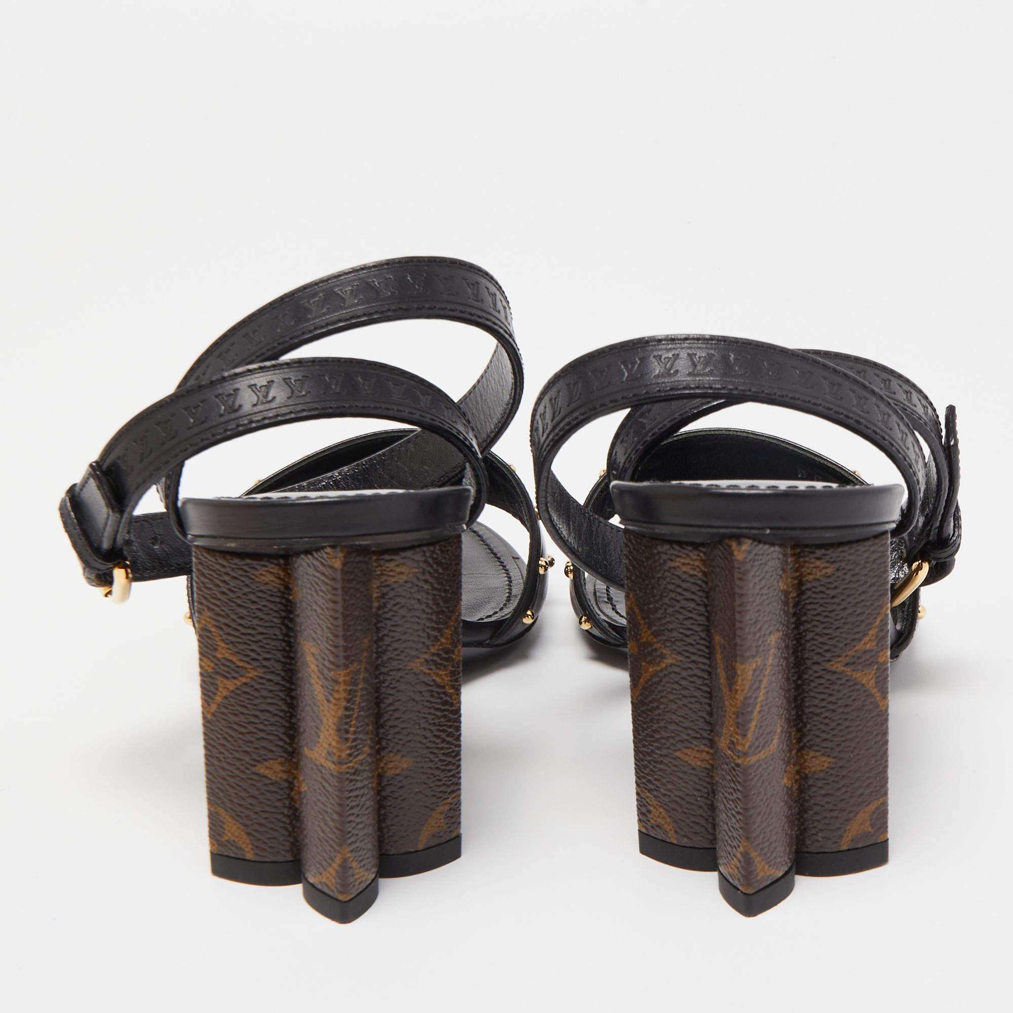 Louis Vuitton Black Leather and Monogram Canvas Silhouette Sandals 1