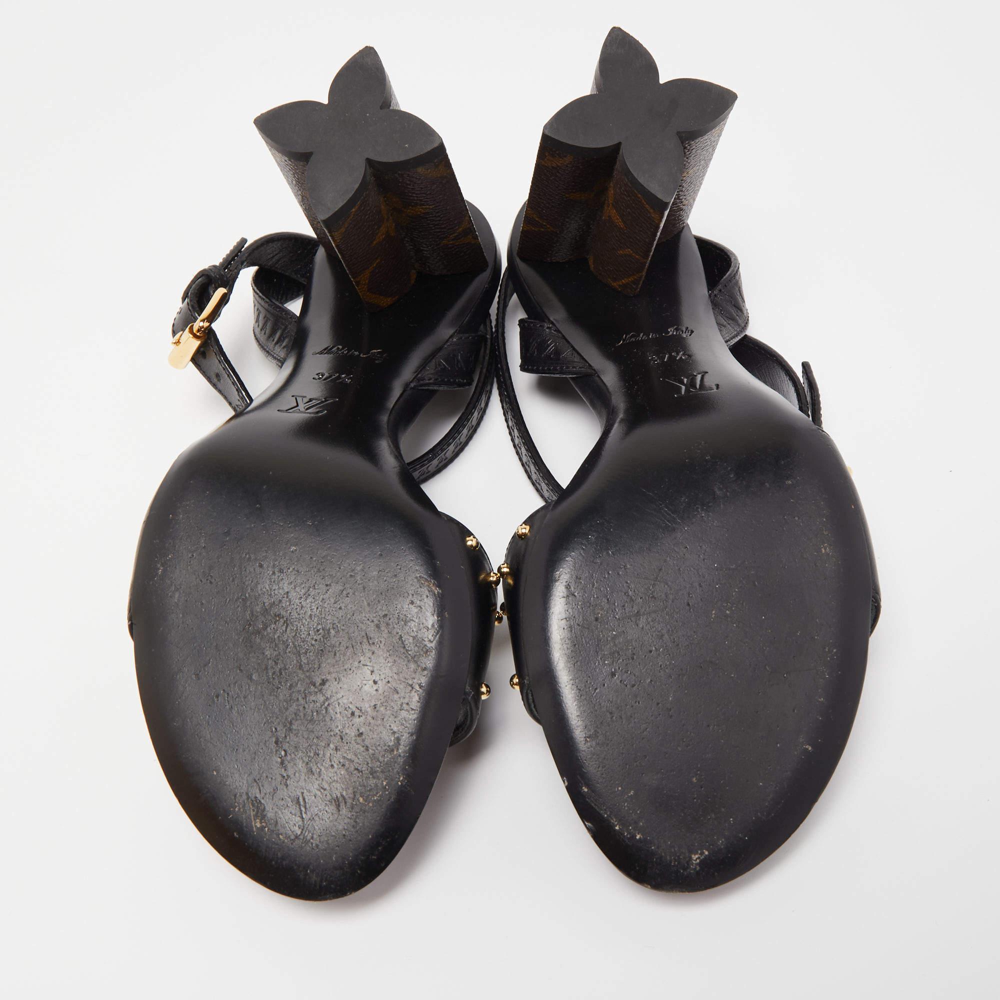 Louis Vuitton Black Leather and Monogram Canvas Silhouette Sandals  3