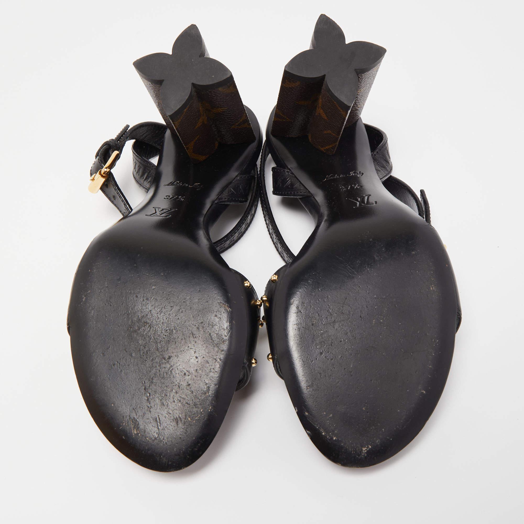 Louis Vuitton Black Leather and Monogram Canvas Silhouette Sandals 3