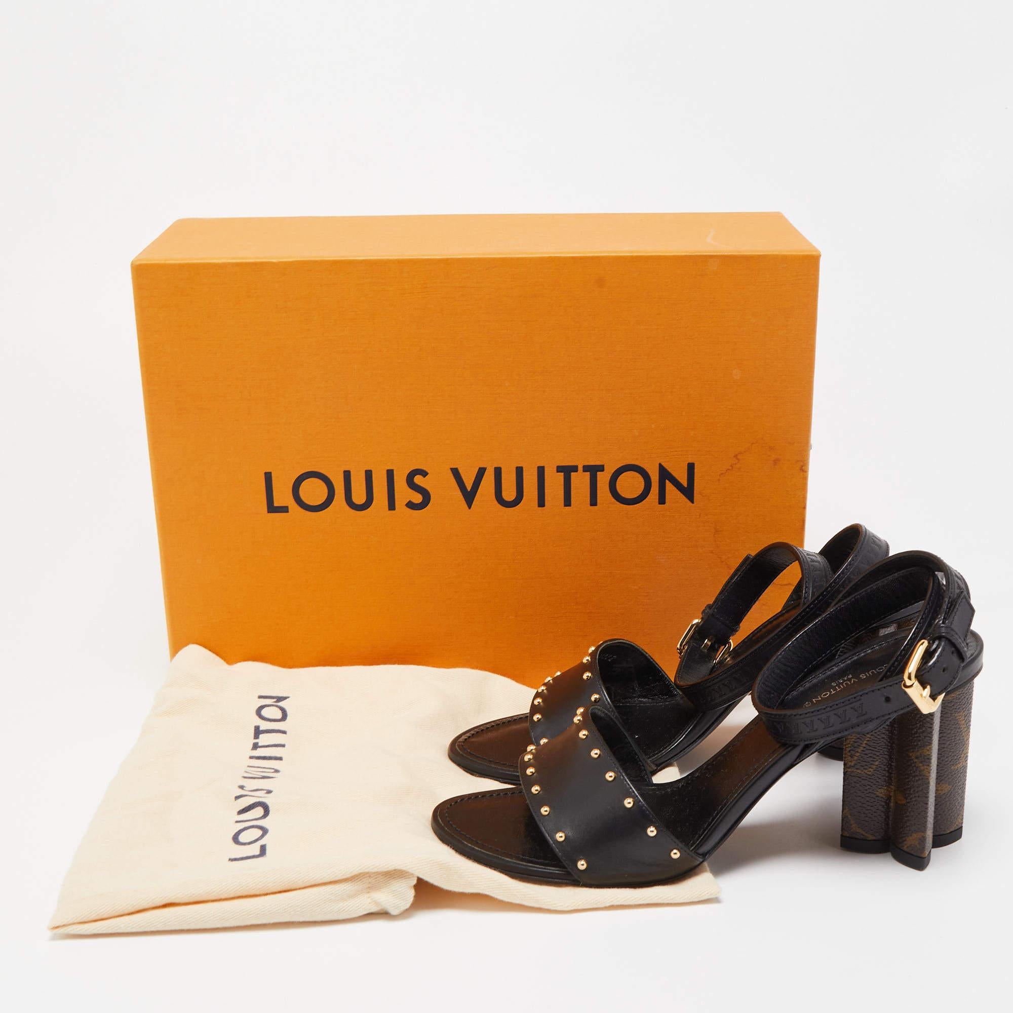 Louis Vuitton Black Leather and Monogram Canvas Silhouette Sandals 5