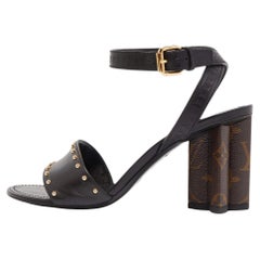 Used Louis Vuitton Black Leather and Monogram Canvas Silhouette Sandals 