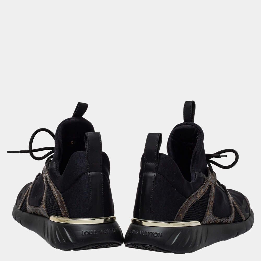Louis Vuitton Black Leather and Monogram Canvas Trainers Sneakers Size 39 In New Condition In Dubai, Al Qouz 2