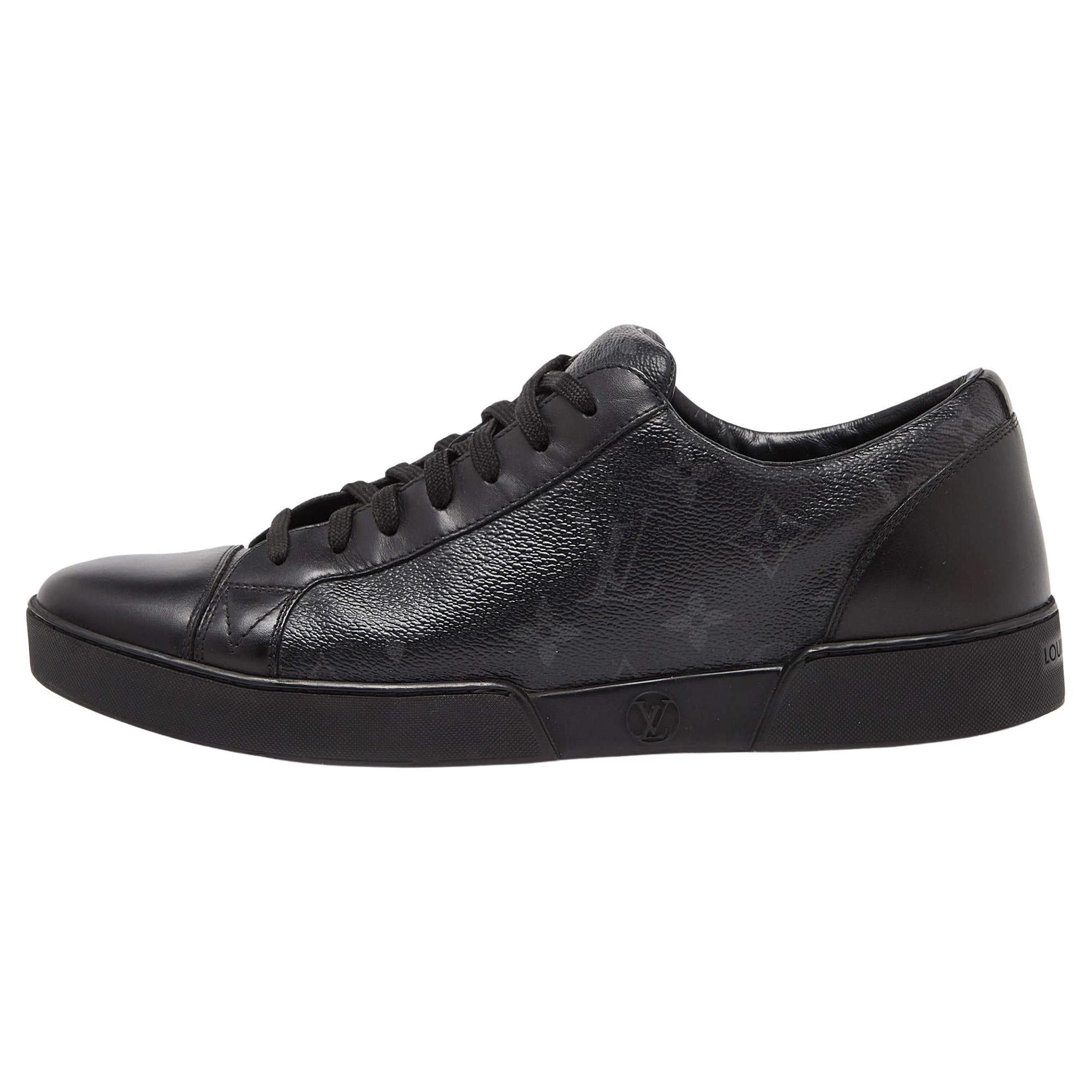 Louis Vuitton Black Leather and Monogram Coated Canvas Match Up Sneakers Size 42
