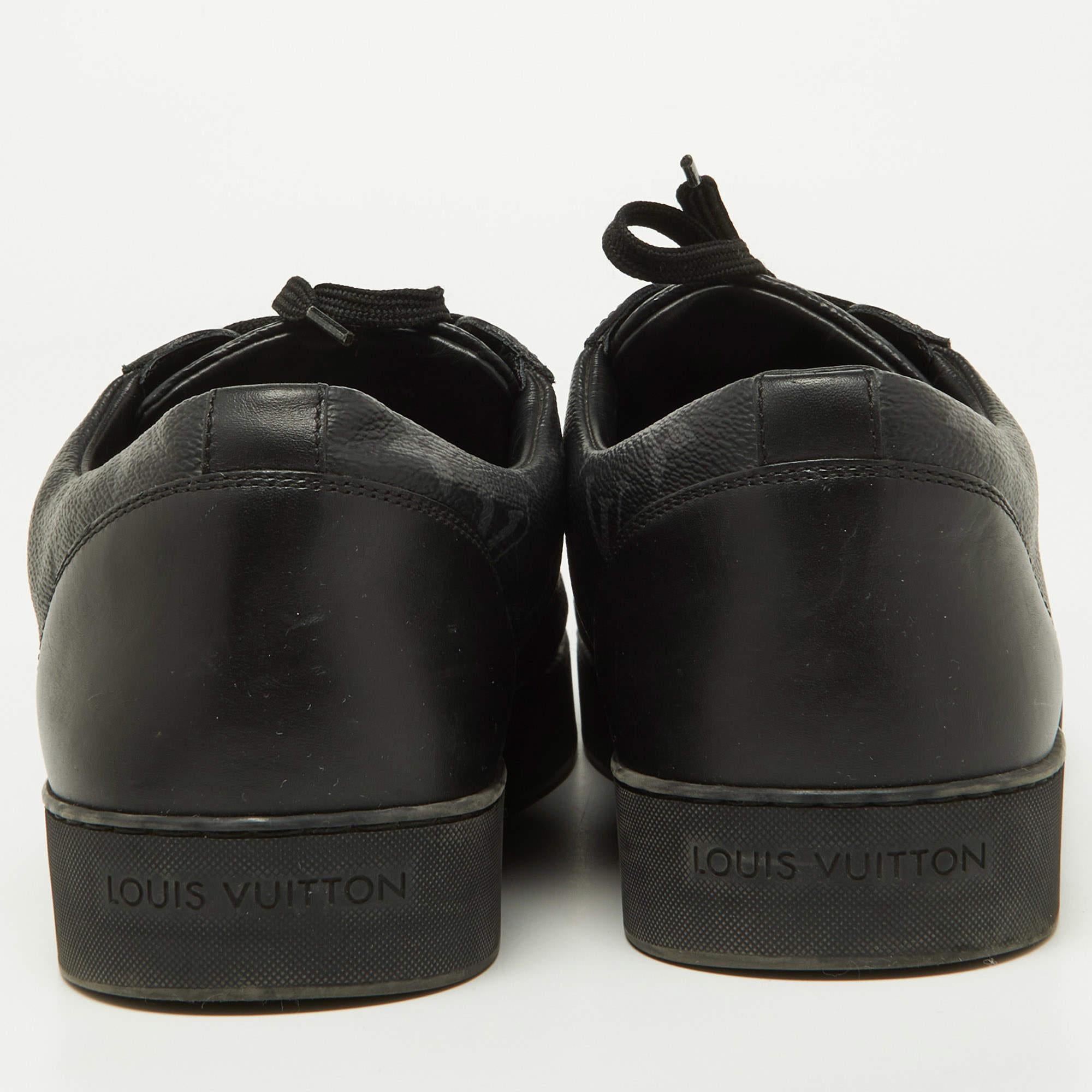 Men's Louis Vuitton Black Leather and Monogram Eclipse Canvas Match Up Sneaker Size 42 For Sale