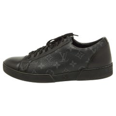 Louis Vuitton Black Leather and Monogram Eclipse Canvas Match Up Sneaker Size 42
