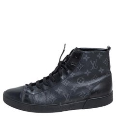 Louis Vuitton Black Leather and Monogram Eclipse High Top Sneakers Size 43
