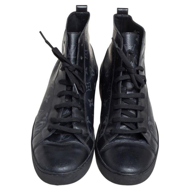 Louis Vuitton Black Leather and Monogram Eclipse High Top Sneakers Size 43  at 1stDibs