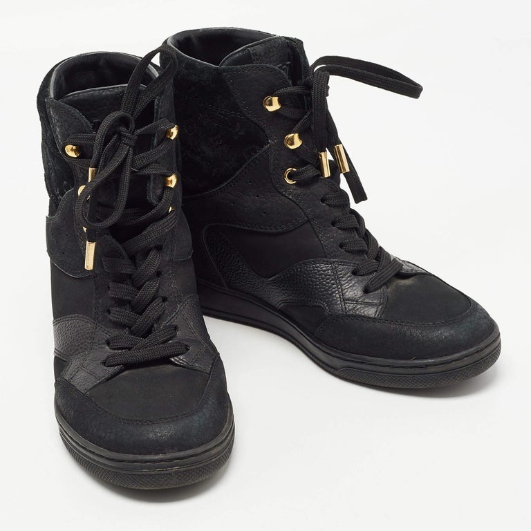 Monogram Cliff Louis Vuitton Black Leather and Monogram Suede Cliff High Top Sneakers ...