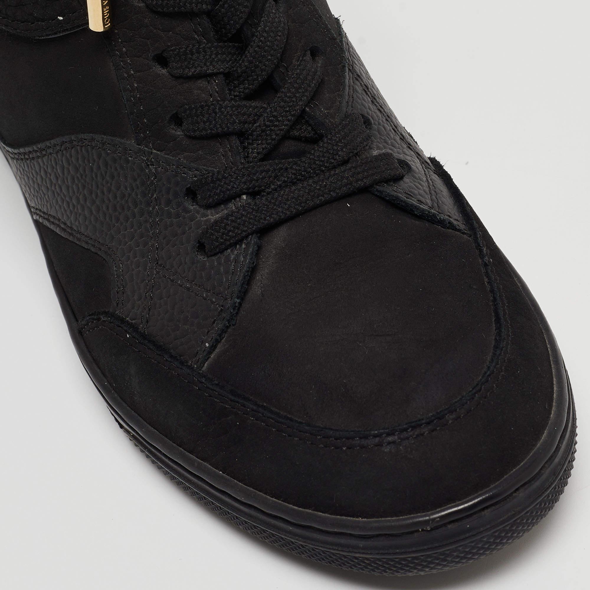 Women's Louis Vuitton Black Leather and Monogram Suede Cliff Wedge Sneakers Size 37 For Sale