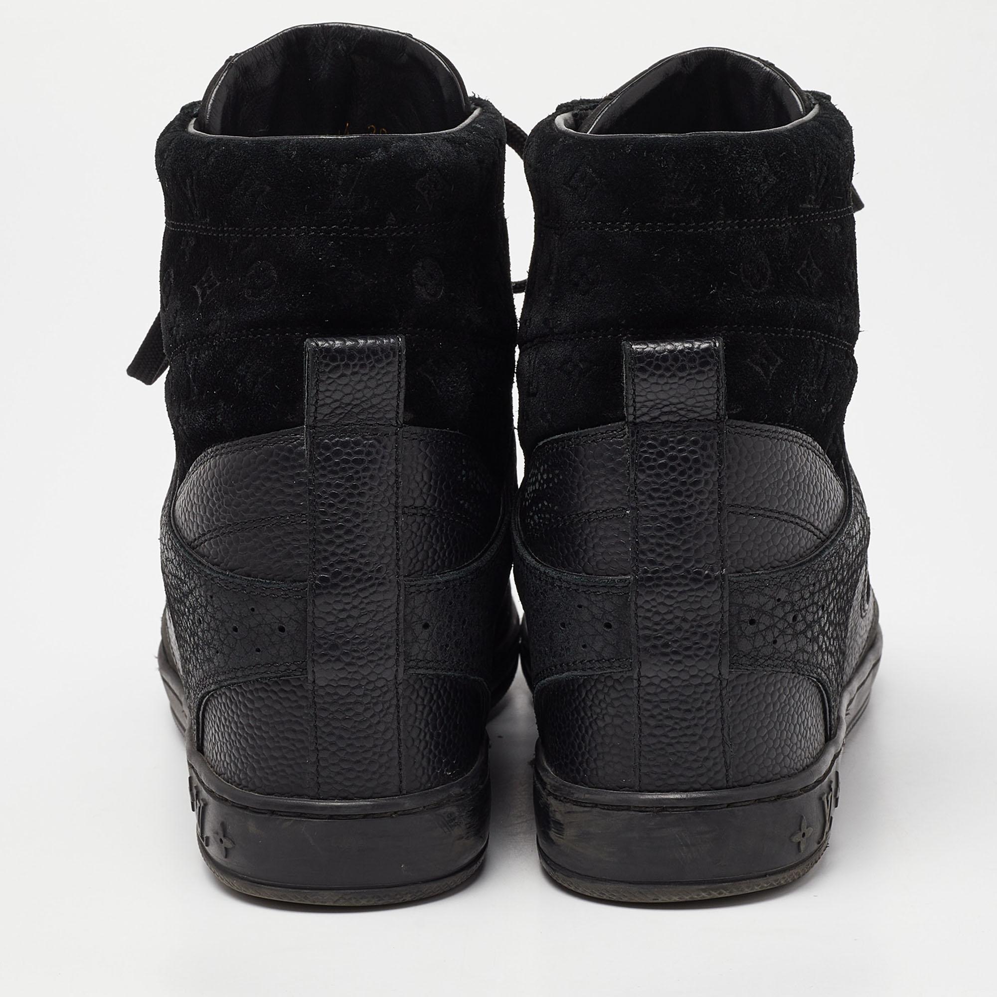 Louis Vuitton Black Leather and Monogram Suede Wedge High Top Sneakers Size 38 1
