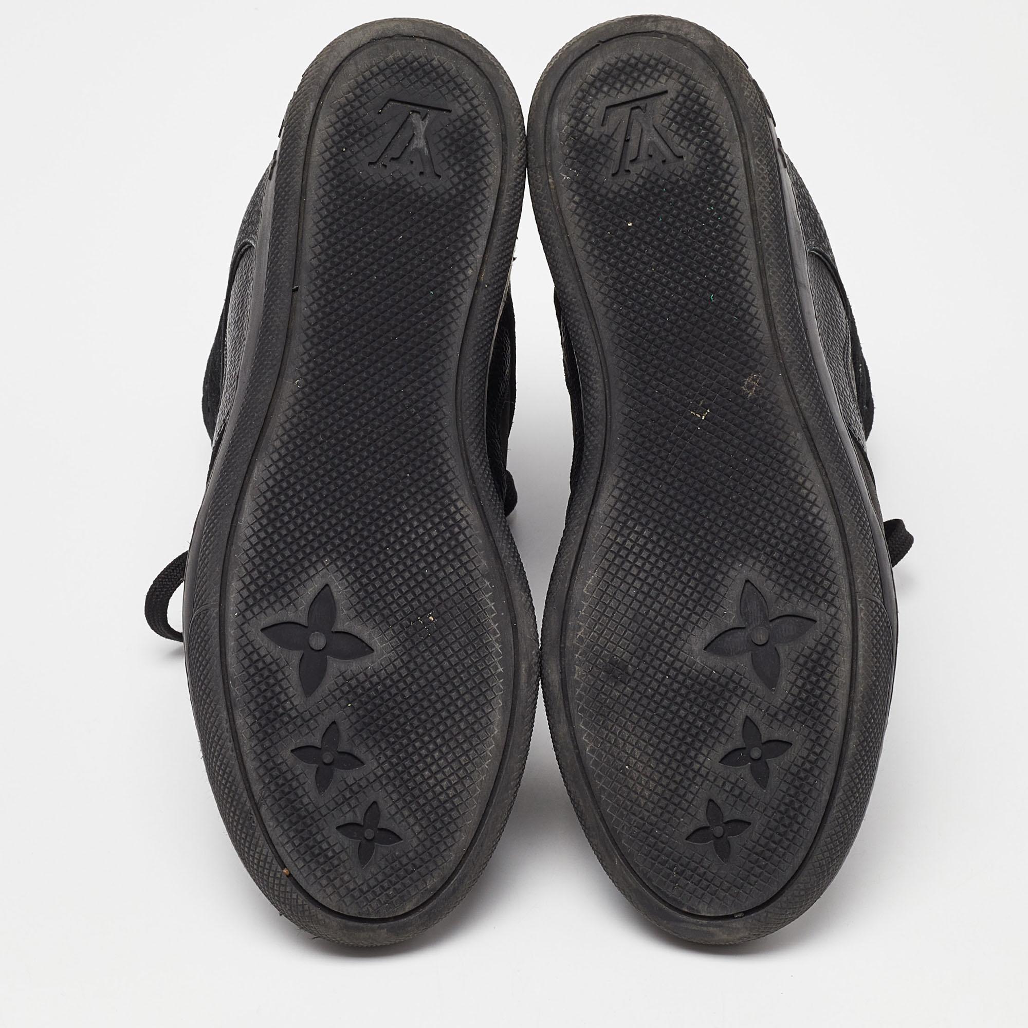 Louis Vuitton Black Leather and Monogram Suede Wedge High Top Sneakers Size 38 2