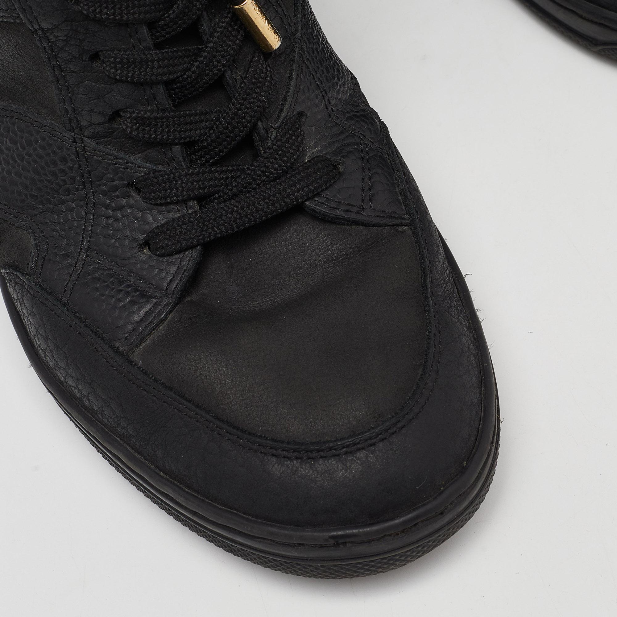 Louis Vuitton Black Leather and Monogram Suede Wedge High Top Sneakers Size 38 3