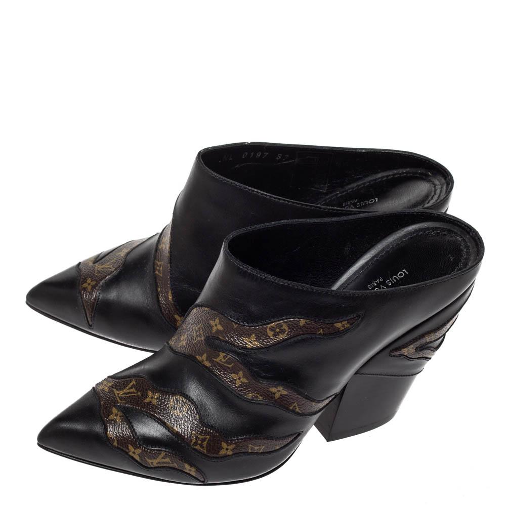 brown leather mules