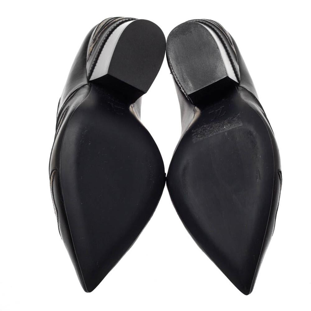 Women's Louis Vuitton Black Leather And Monogram Trim Pointed Toe Mules Size 37 For Sale