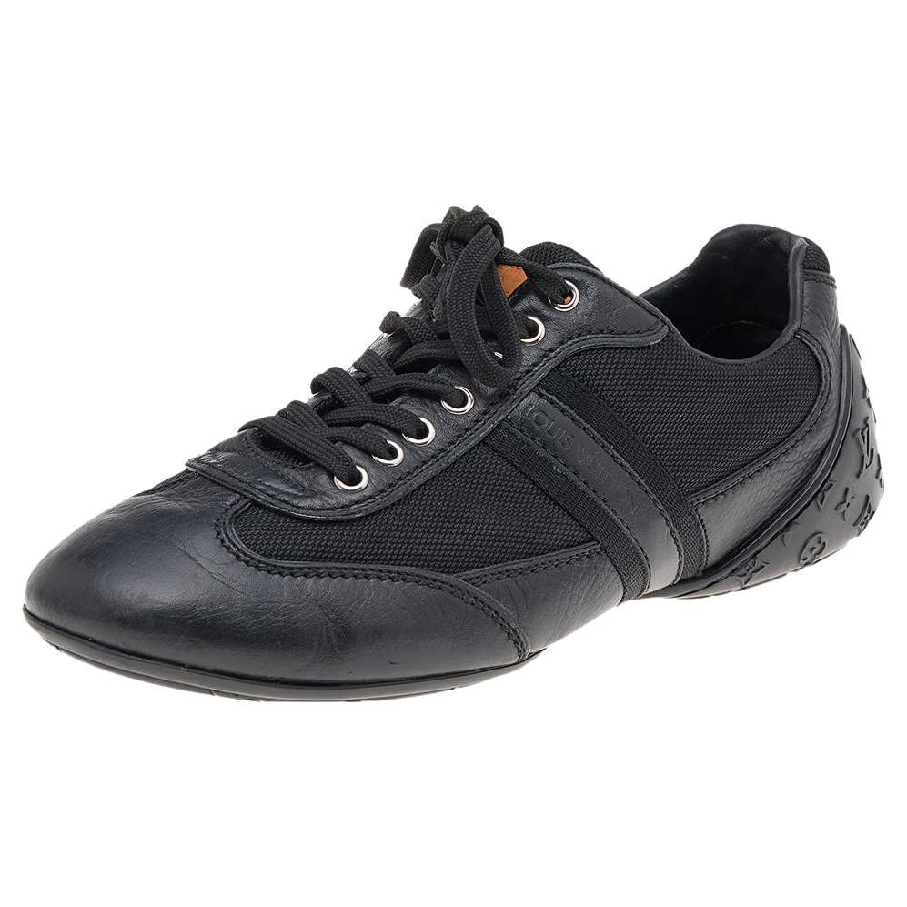 Louis Vuitton Black Leather And Nylon Low Top Sneakers Size 38.5 For Sale