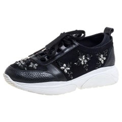 Louis Vuitton Black Leather And Suede Embellished Low Top Sneakers Size 36