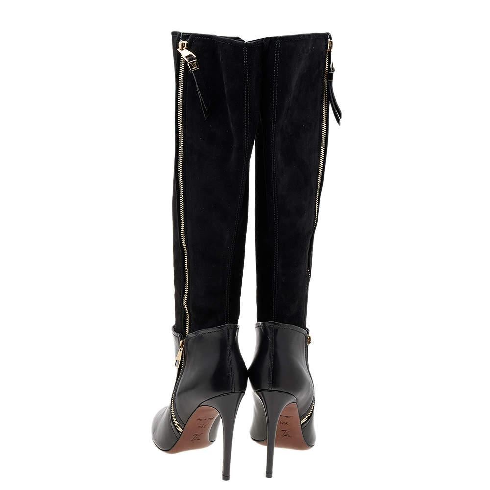  Louis Vuitton Black Leather And Suede Knee Length Boots Size 39.5 1