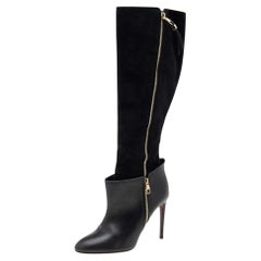  Louis Vuitton Black Leather And Suede Knee Length Boots Size 39.5