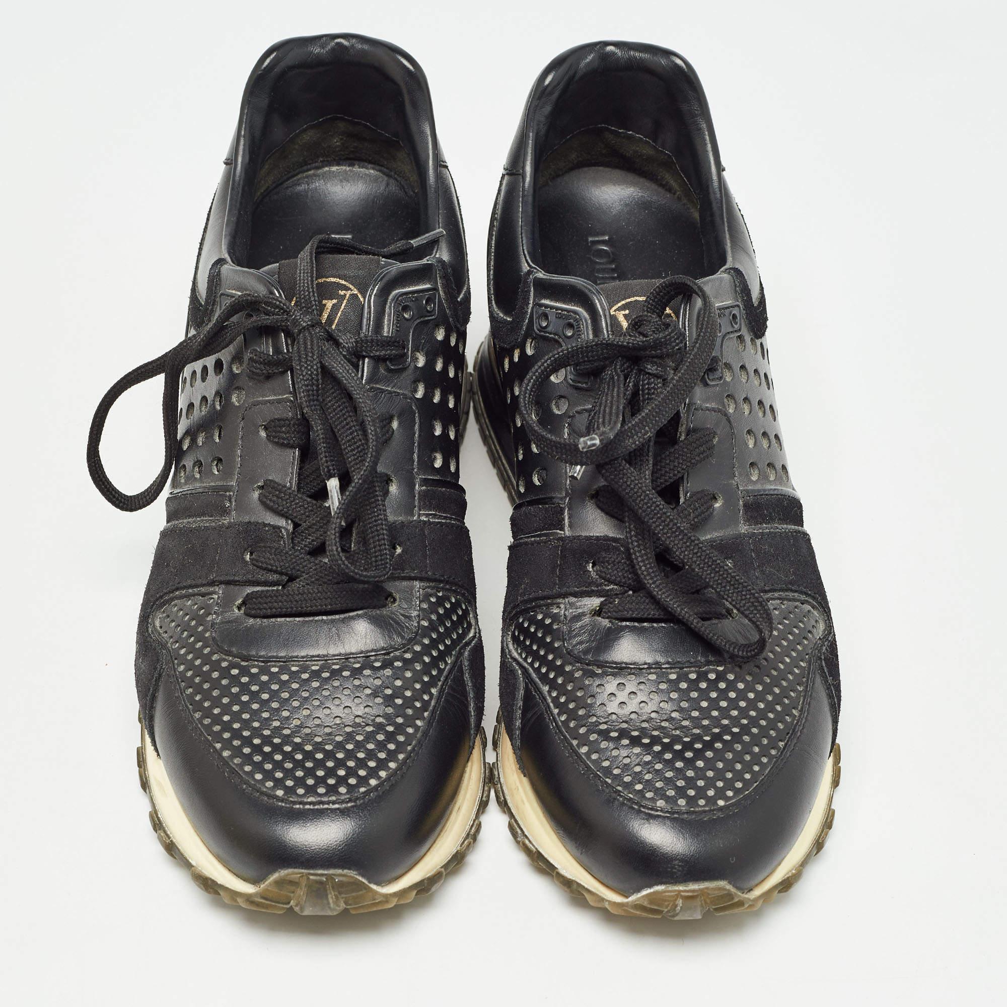 Noir Louis Vuitton - Baskets de défilé en cuir et daim noir, taille 36.5 en vente