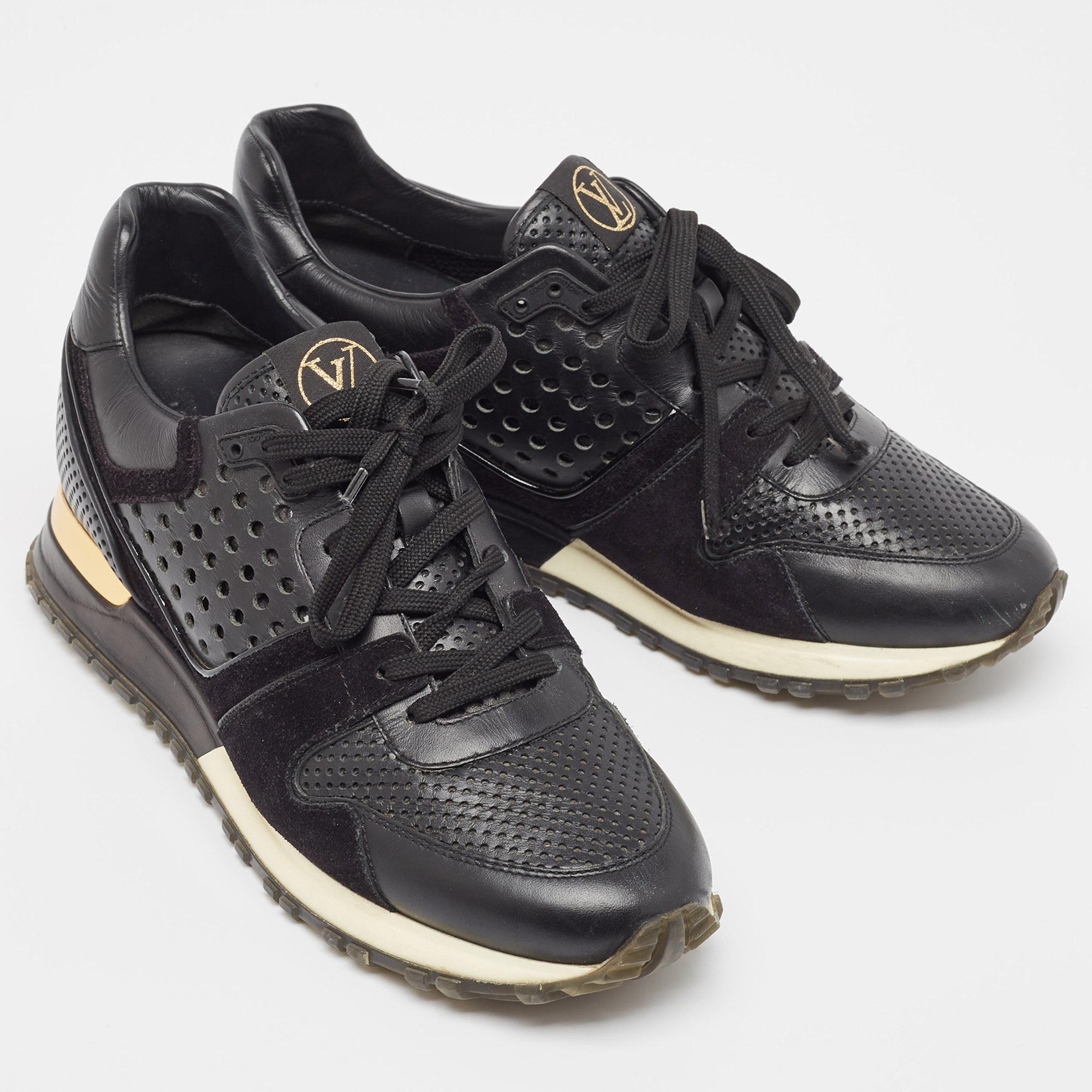Men's Louis Vuitton Black Leather and Suede Run Away  Sneakers Size 39.5