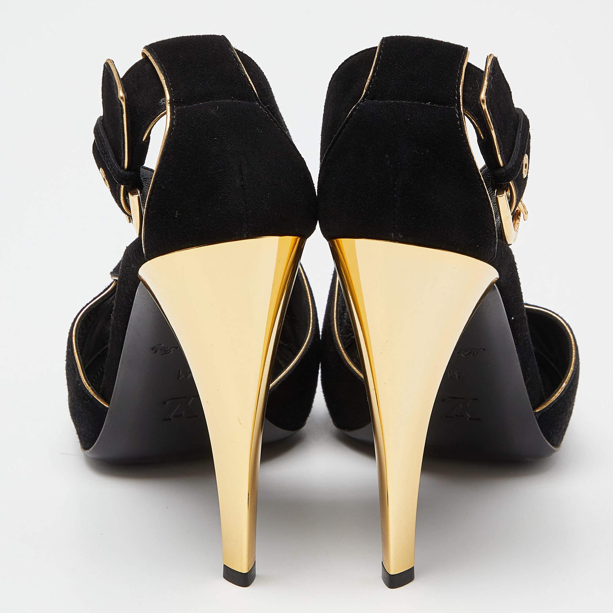 Louis Vuitton Sandales à talon en cuir et daim noir Taille 41 Pour femmes en vente