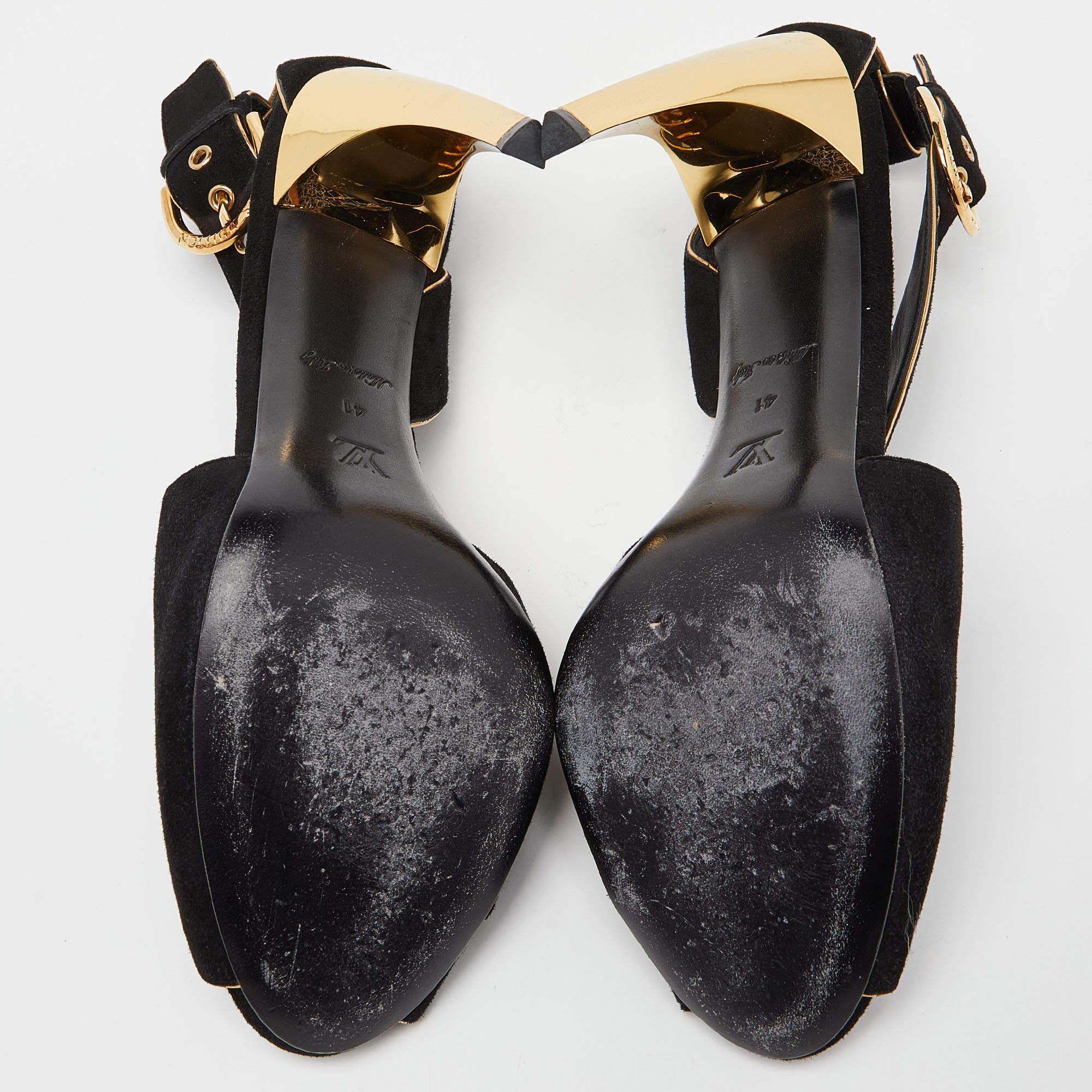 Louis Vuitton Sandales à talon en cuir et daim noir Taille 41 en vente 1
