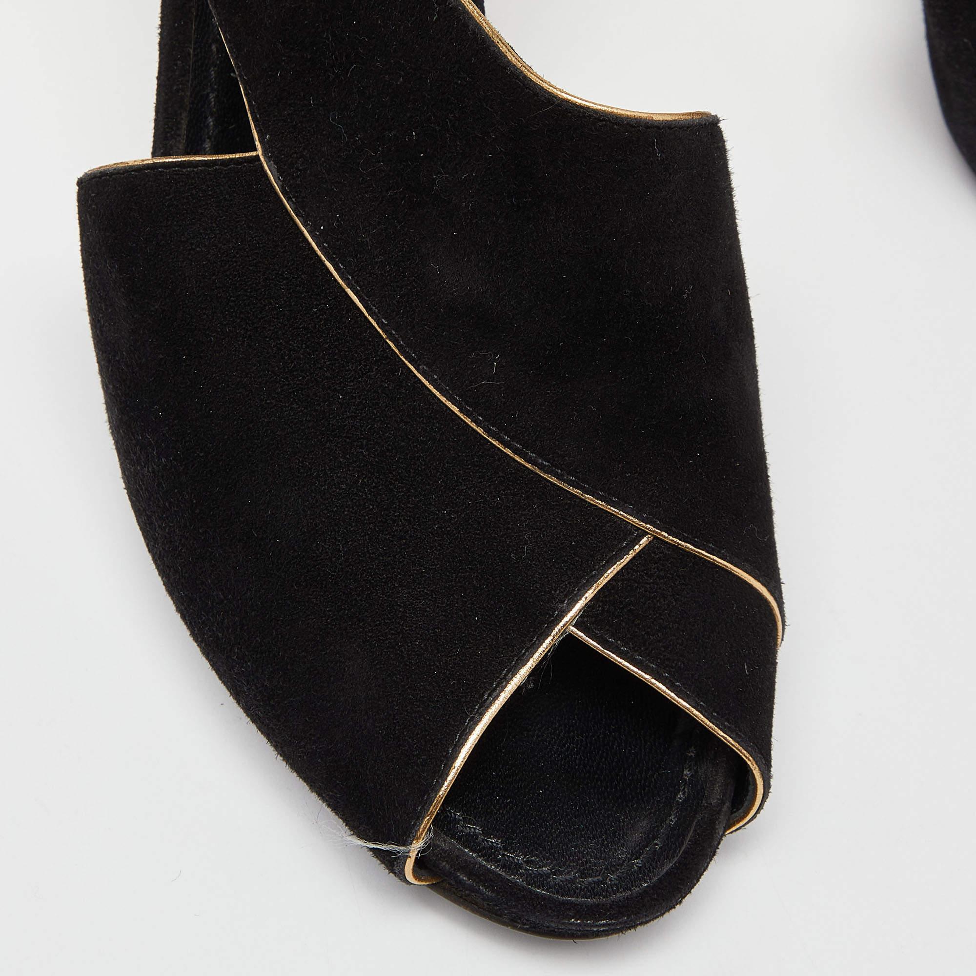 Louis Vuitton Sandales à talon en cuir et daim noir Taille 41 en vente 2
