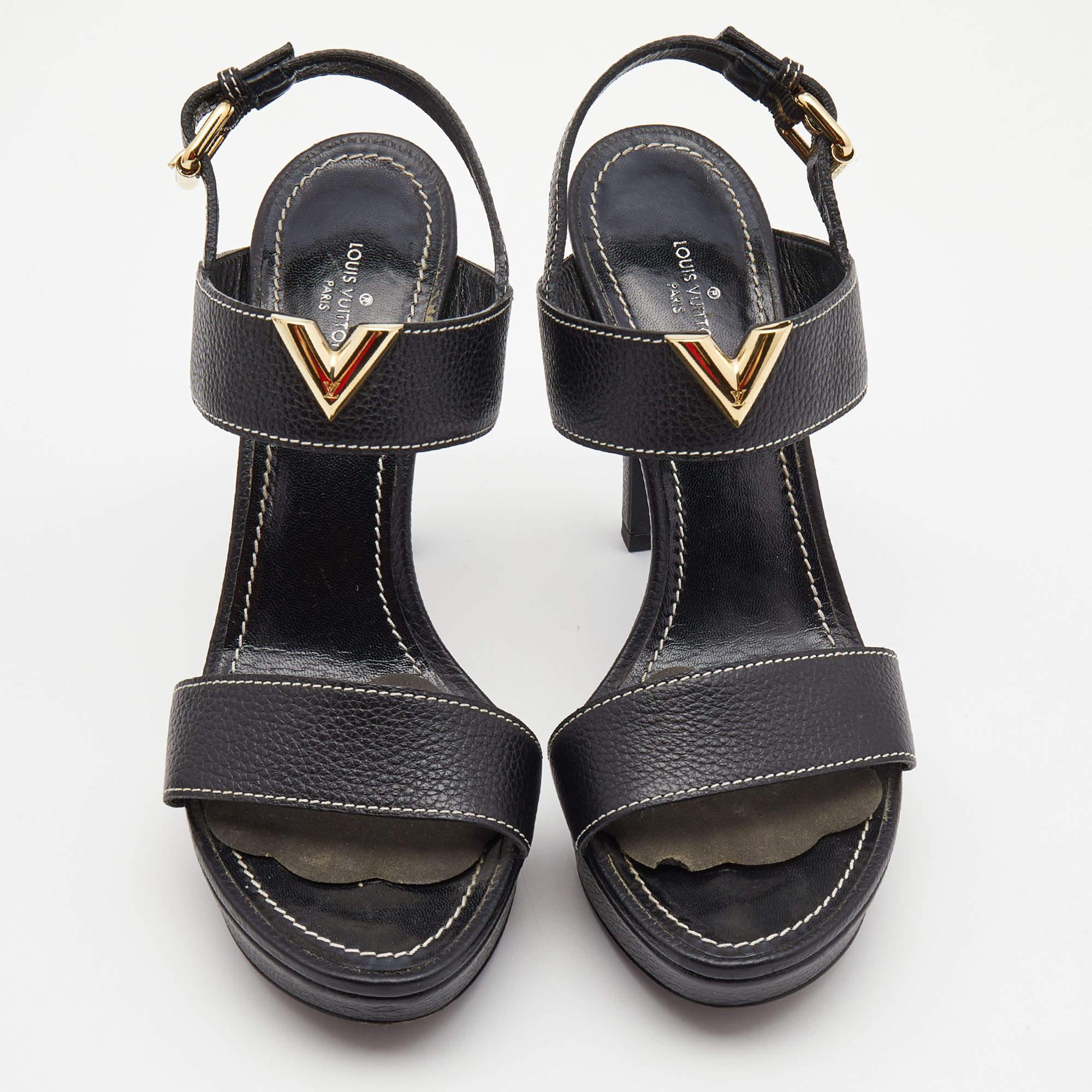 Women's Louis Vuitton Black Leather Ankle Strap Sandals Size 38
