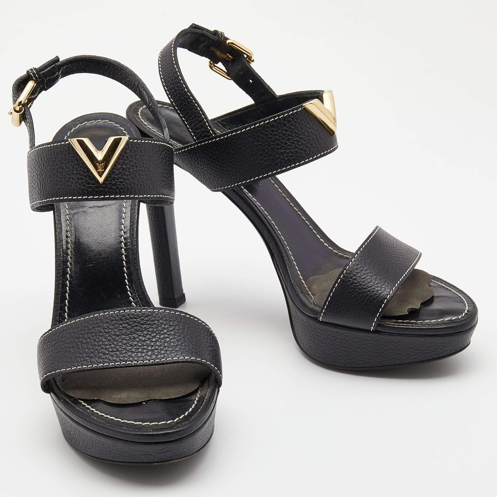 Louis Vuitton Black Leather Ankle Strap Sandals Size 38 1