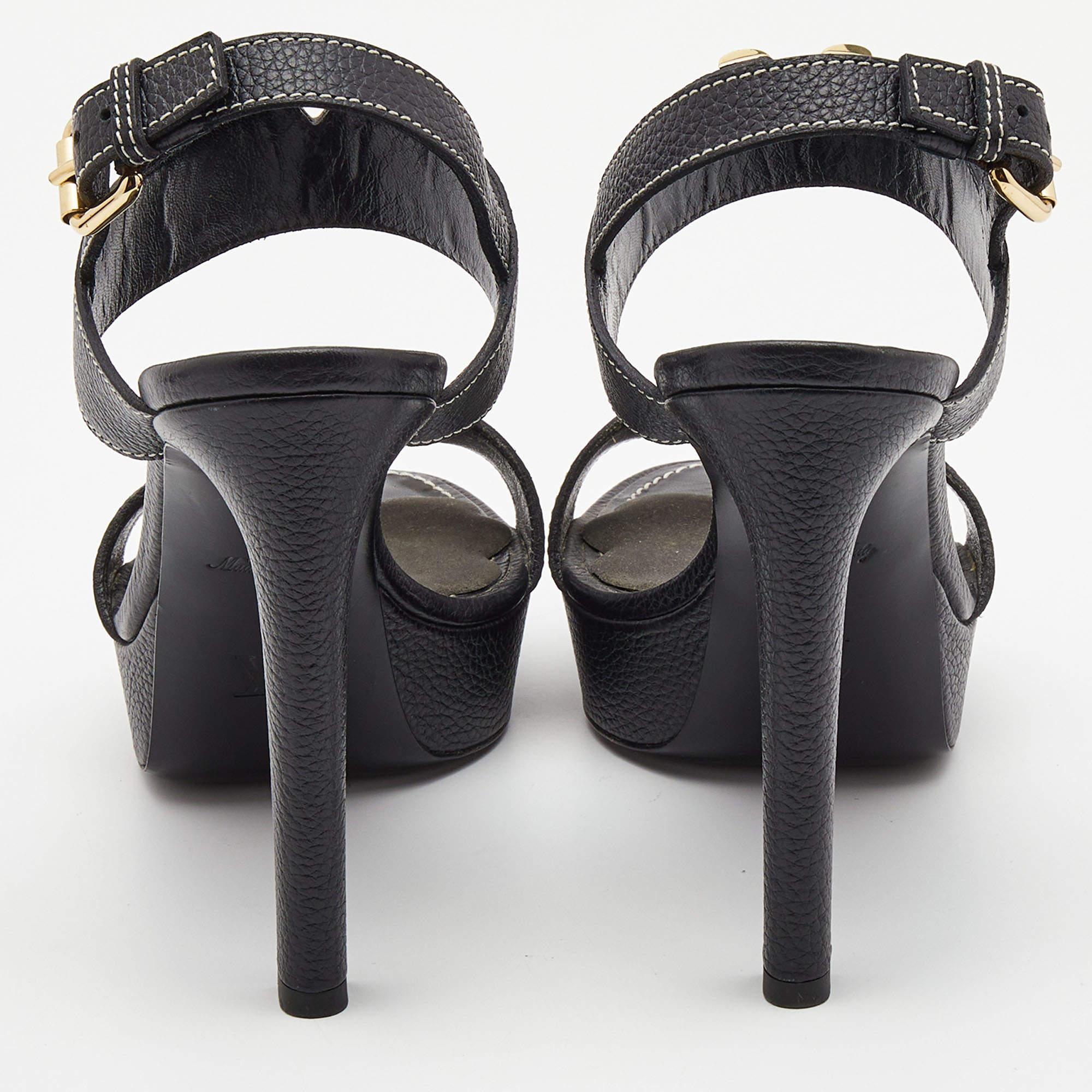 Louis Vuitton Black Leather Ankle Strap Sandals Size 38 3
