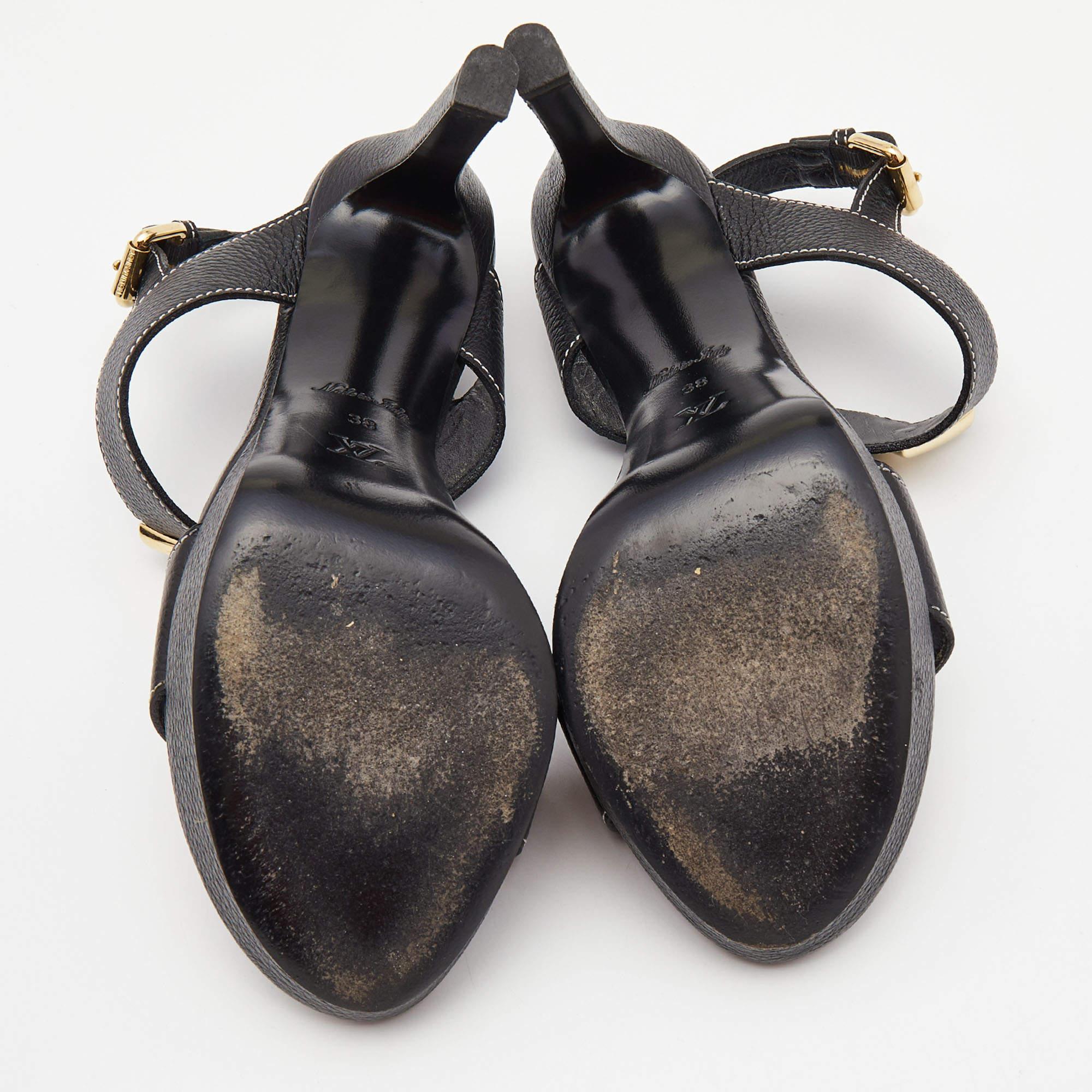 Louis Vuitton Black Leather Ankle Strap Sandals Size 38 4