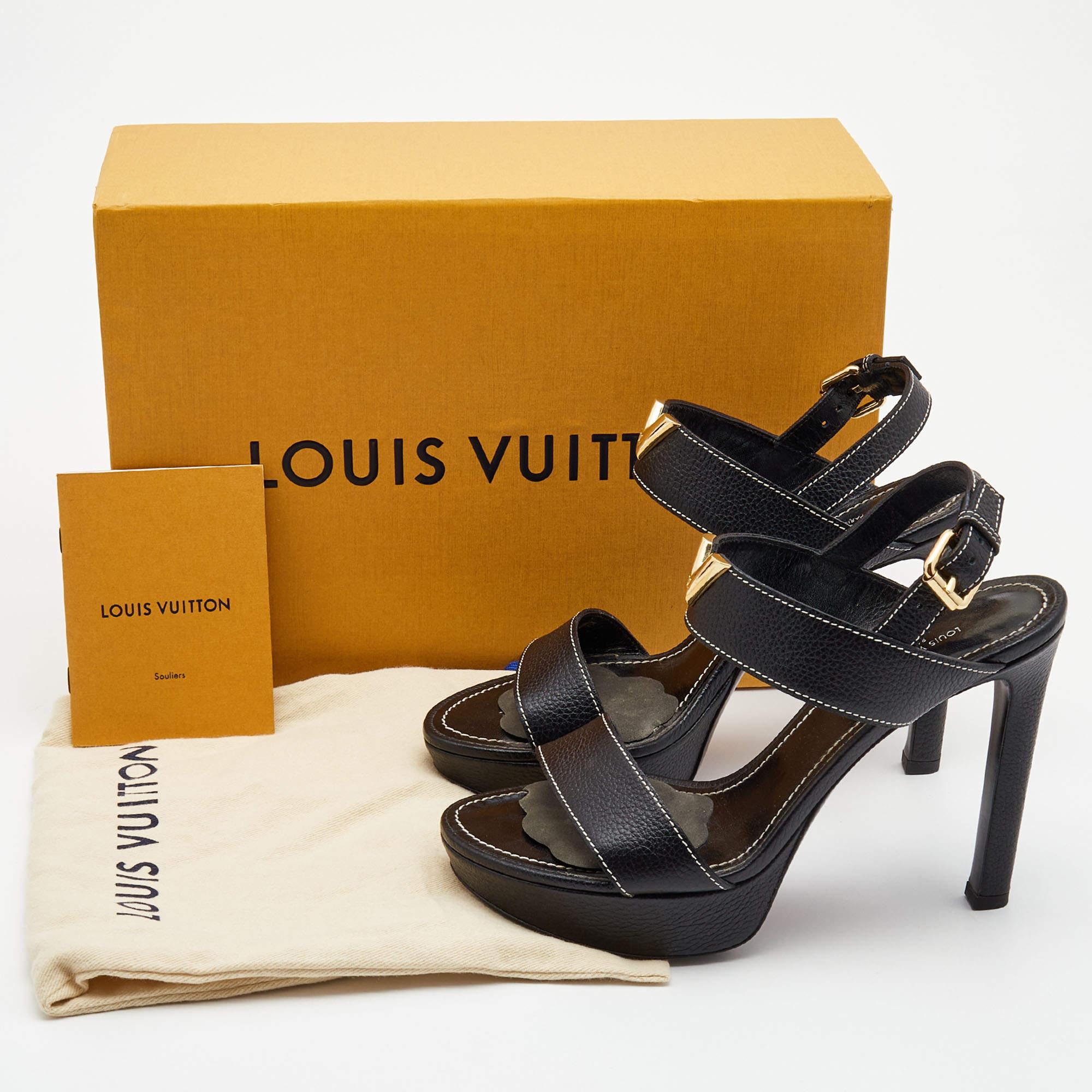 Louis Vuitton Black Leather Ankle Strap Sandals Size 38 5