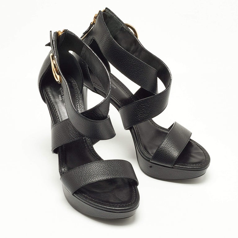 Louis Vuitton Black Canvas and Leather Ankle Strap Sandals Size 39 For Sale  at 1stDibs
