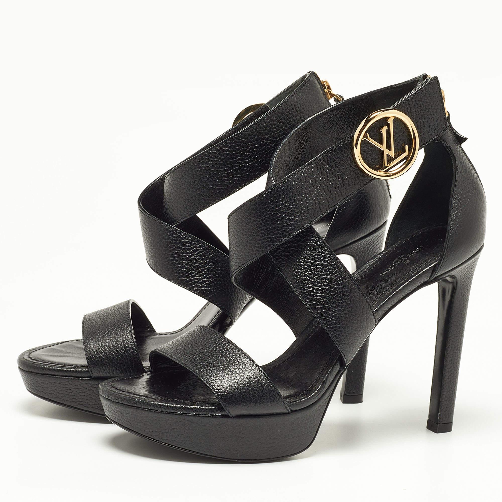 Women's Louis Vuitton Black Leather Ankle Strap Sandals Size 39