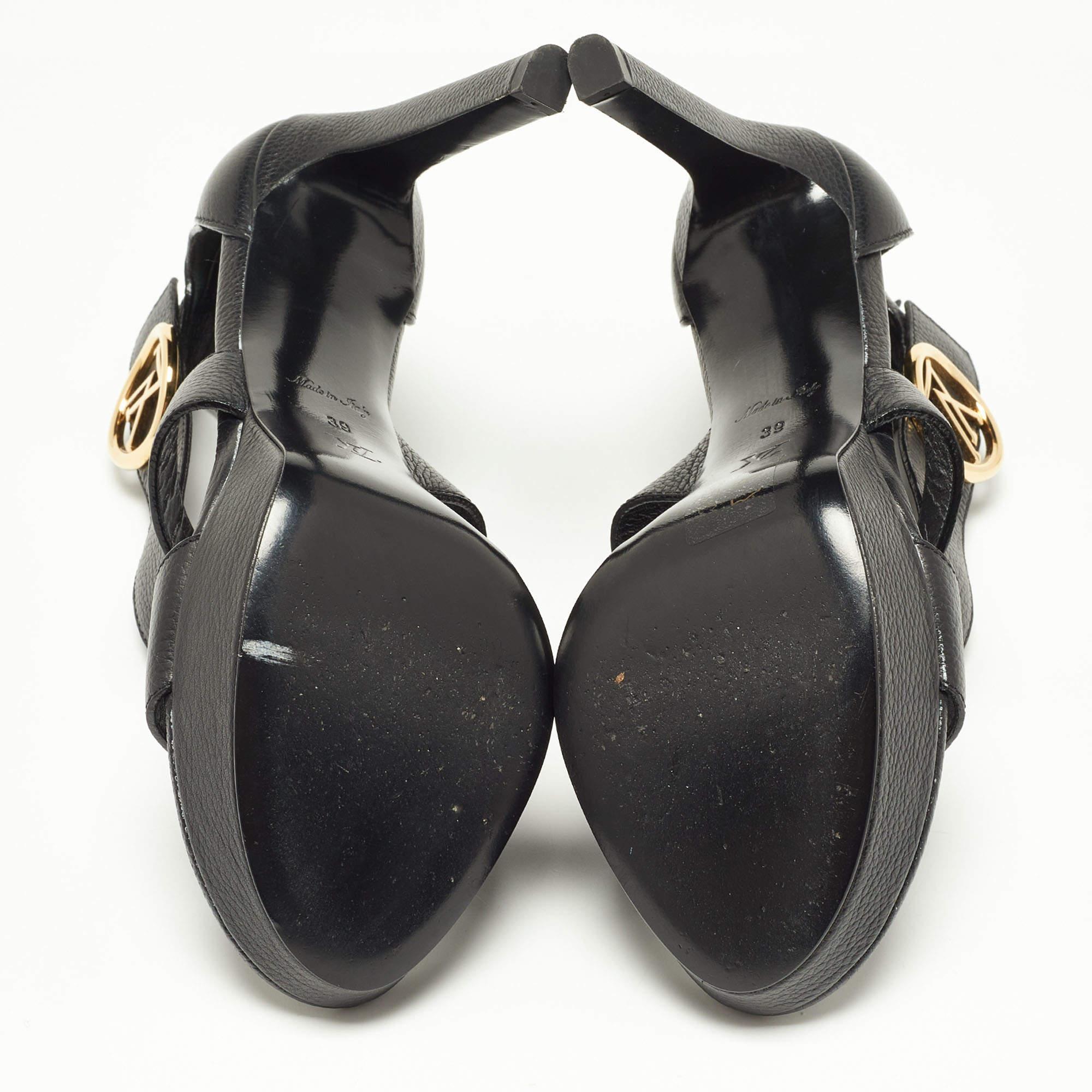 Louis Vuitton Black Leather Ankle Strap Sandals Size 39 4