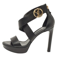 Louis Vuitton Black Leather Ankle Strap Sandals Size 39
