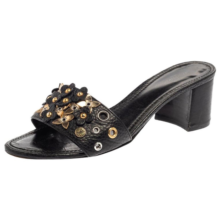 Louis Vuitton Black Patent Leather Applique Embellished Platform Slide  Sandals Size 40 Louis Vuitton