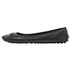 Used Louis Vuitton Black Leather Ballet Flats Size 39