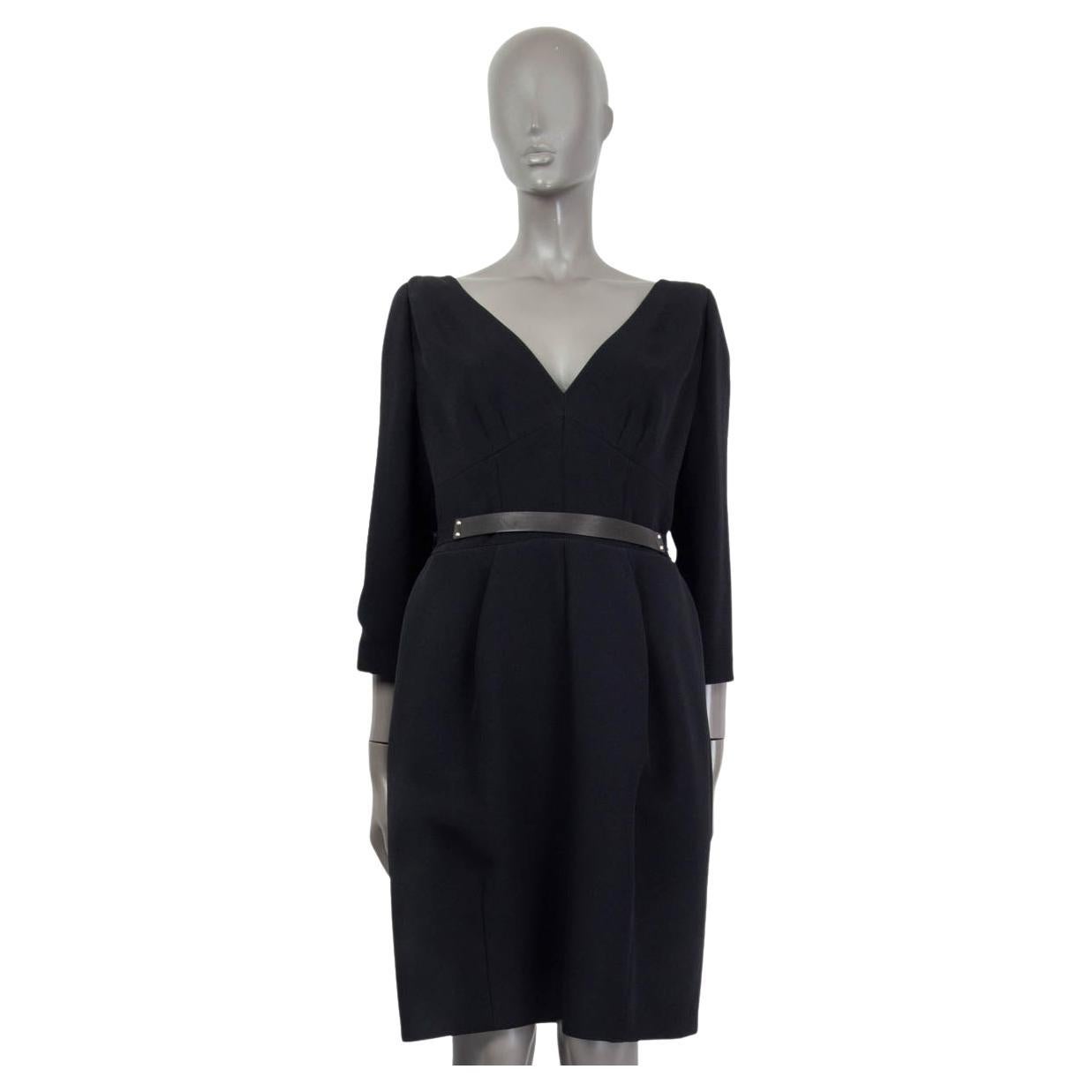 LOUIS VUITTON black LEATHER BELTED 3/4 SLEEVE Dress 44 XL For Sale