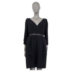 LOUIS VUITTON black LEATHER BELTED 3/4 SLEEVE Dress 44 XL