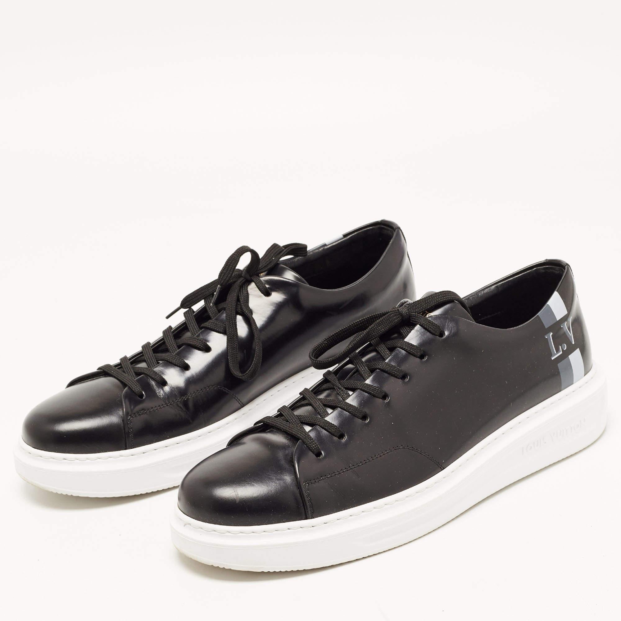 Louis Vuitton Black Leather Beverly Hills Sneakers Size 44 In Good Condition In Dubai, Al Qouz 2