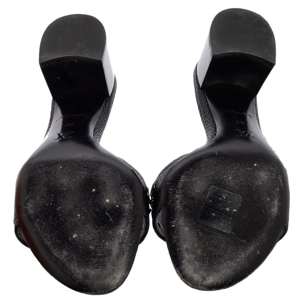 Louis Vuitton Black Leather Block Heel Slide Sandals Size 38 1