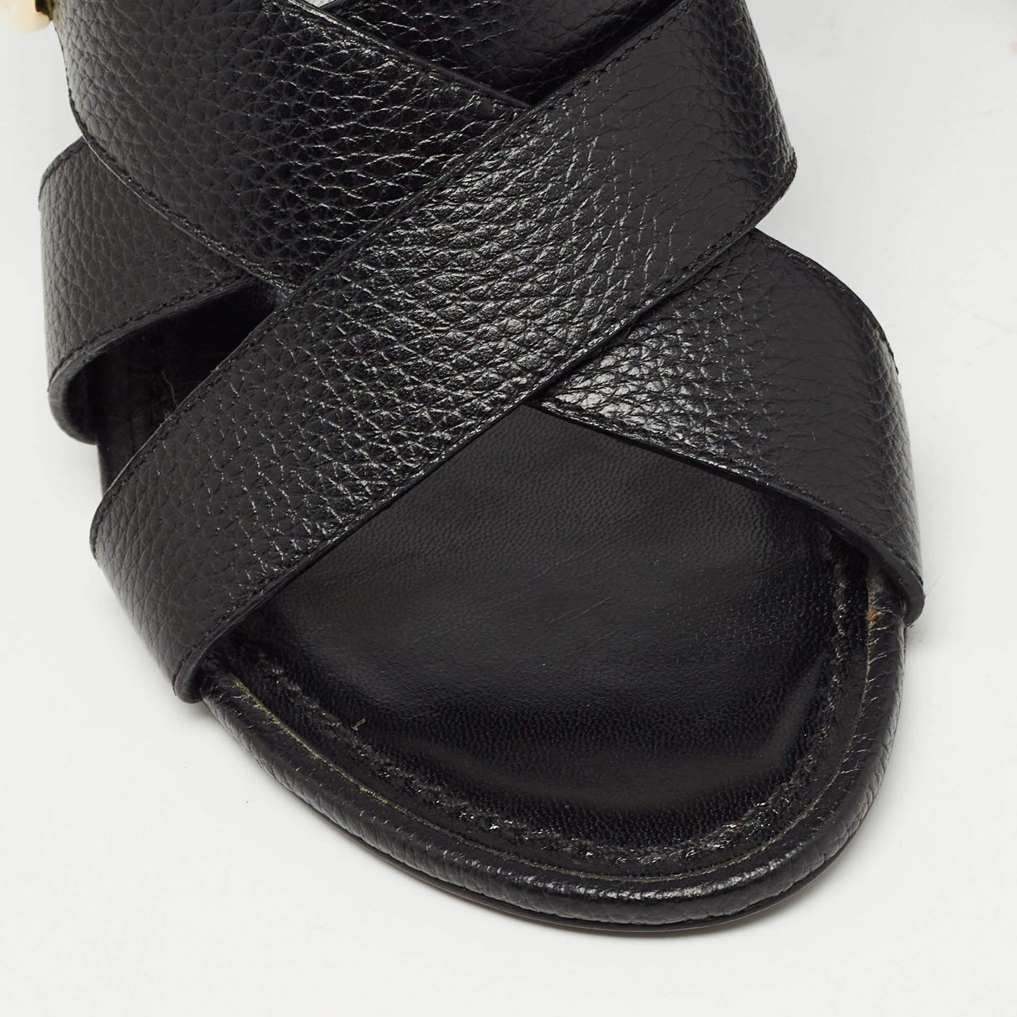 Women's Louis Vuitton Black Leather Block Heel Slide Sandals Size 40