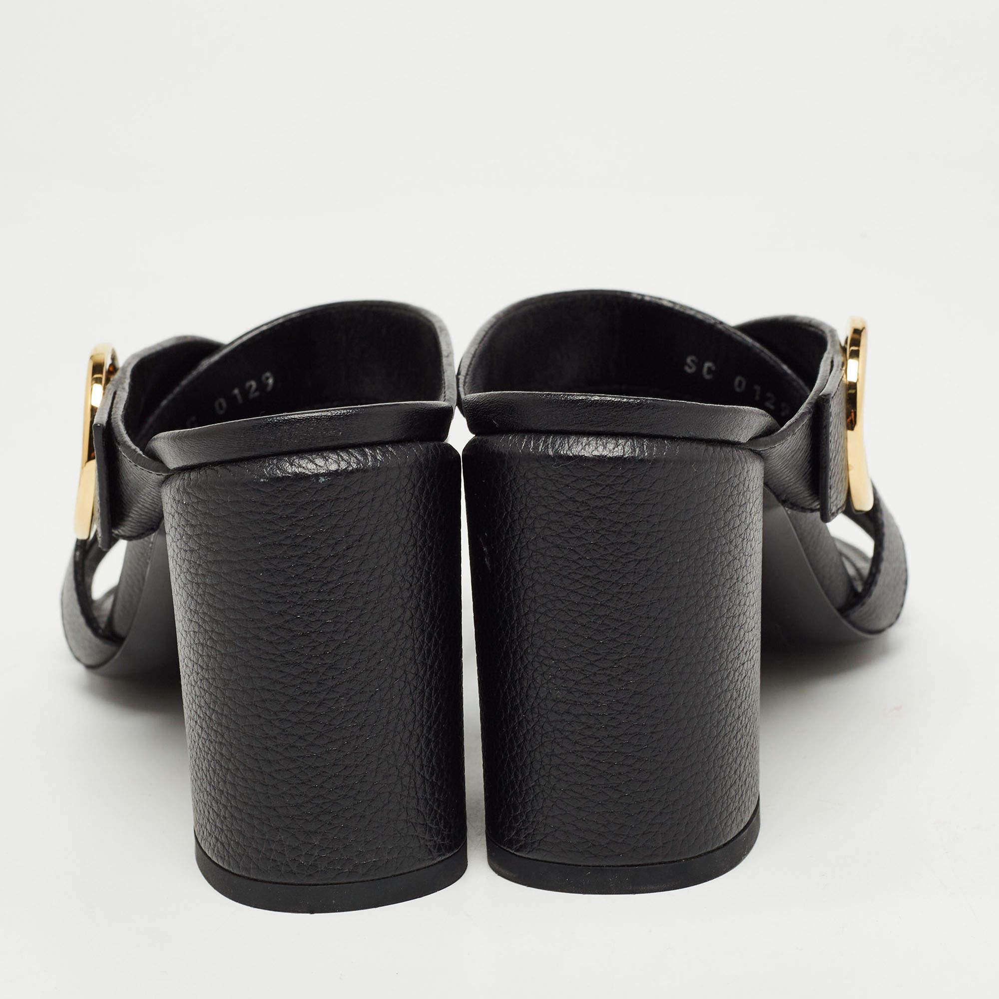 Louis Vuitton Black Leather Block Heel Slide Sandals Size 40 1
