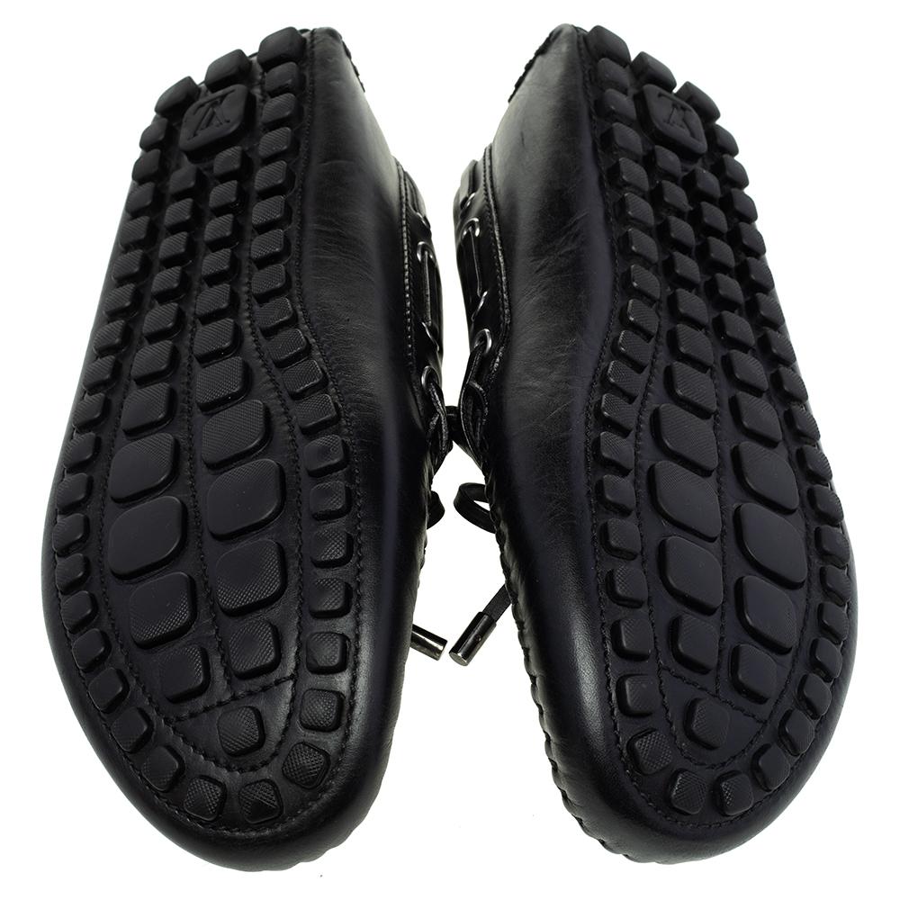 De los hombres Louis Vuitton Mocasines Slip On de cuero negro con lazo talla 43.5