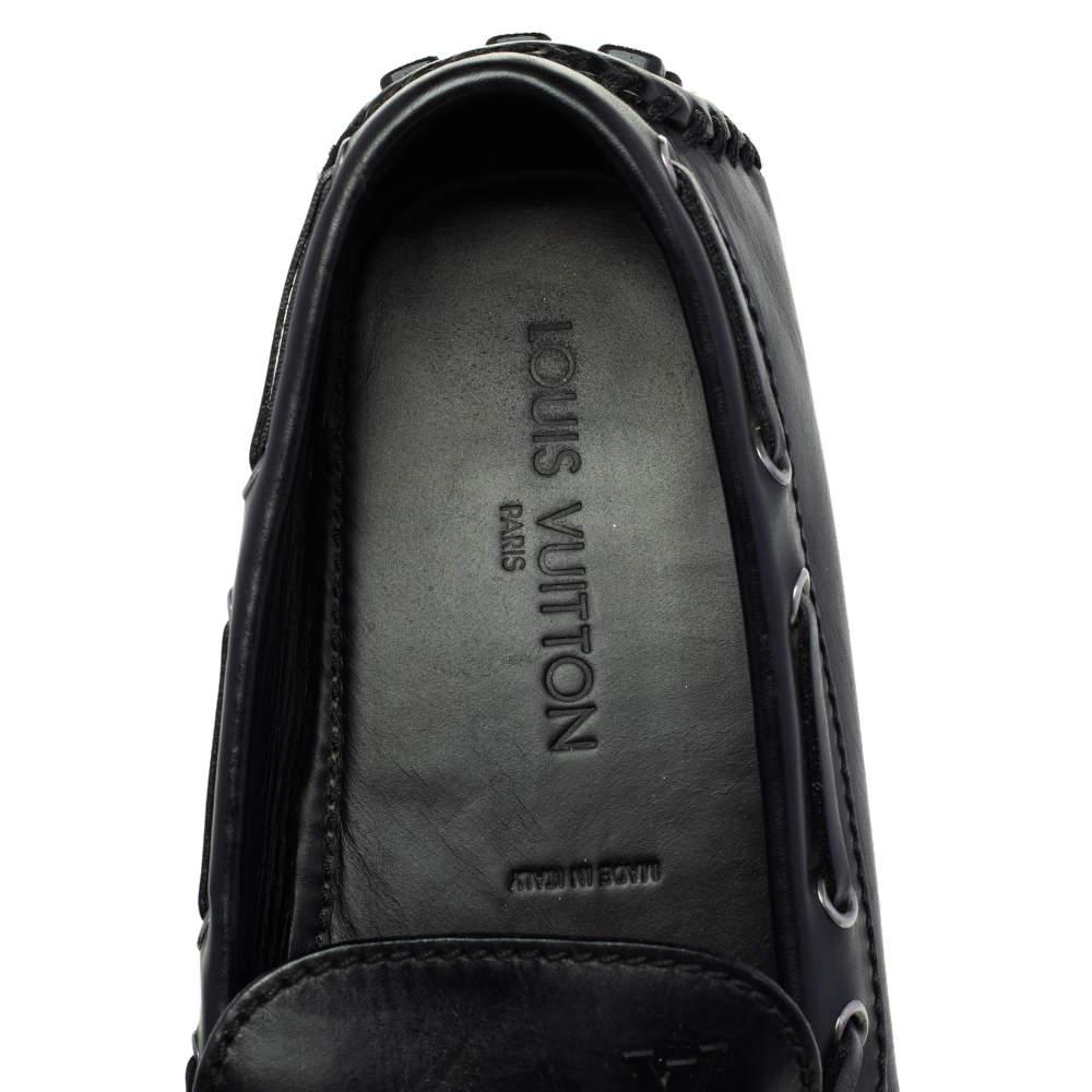 Louis Vuitton Black Leather Bow Slip On Loafers Size 43.5 For Sale 1