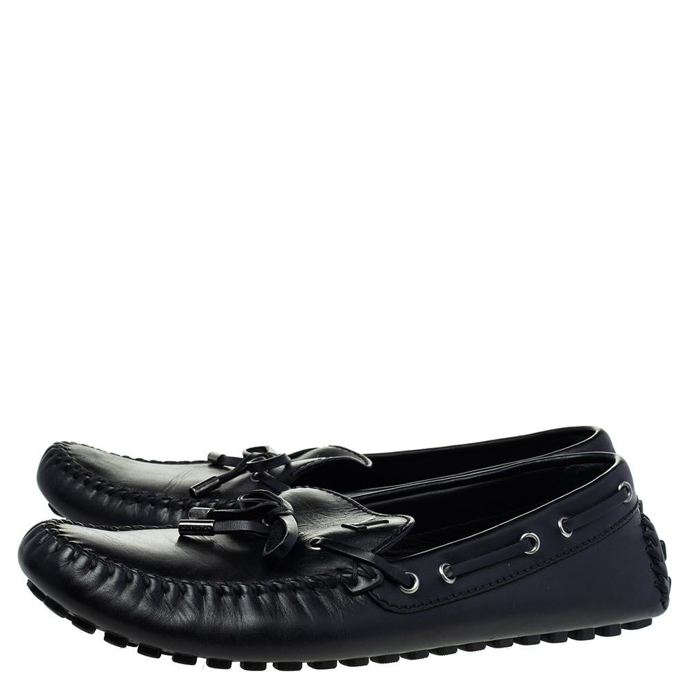 Louis Vuitton Mocasines Slip On de cuero negro con lazo talla 43.5 2
