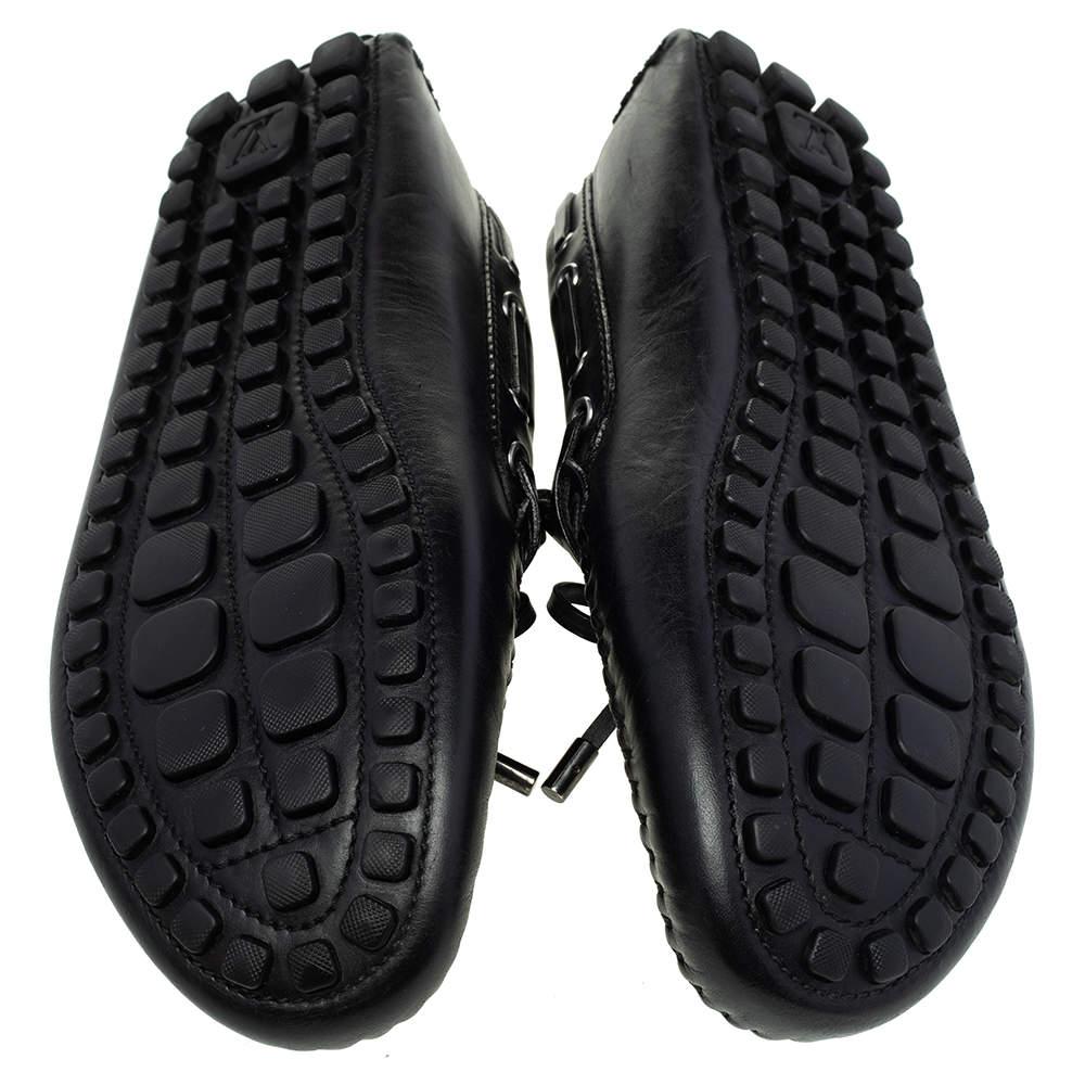 Louis Vuitton Black Leather Bow Slip On Loafers Size 43.5 For Sale 3